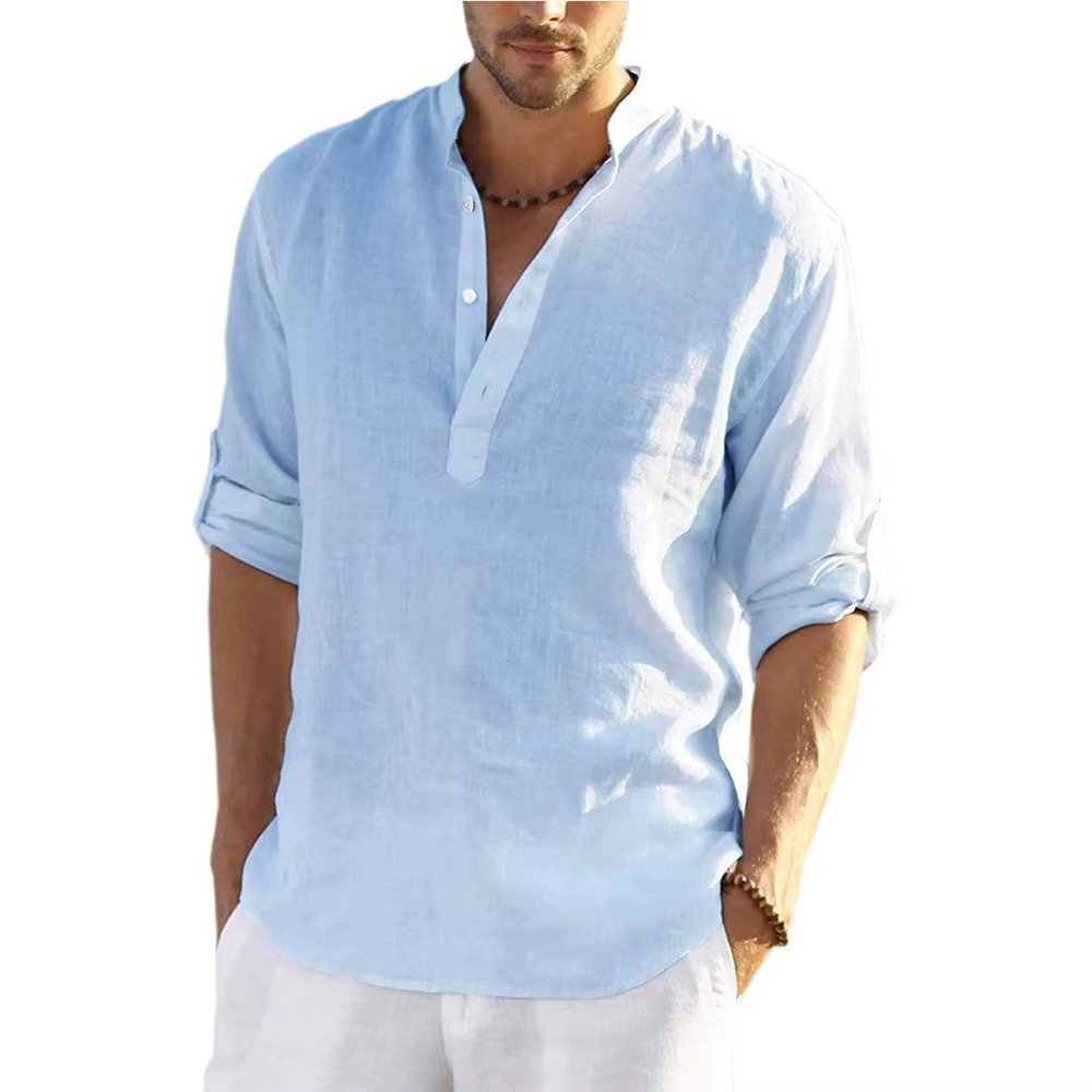 Mens Cotton Linen Casual Shirt Long Sleeve Lightweight Top Relaxed Fit Breathable Everyday Wear By TrendAura
