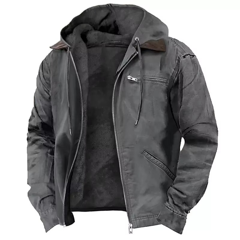 Men's Heavyweight Hooded Workwear Jacket Warm Durable Relaxed Fit for Fall and Winter