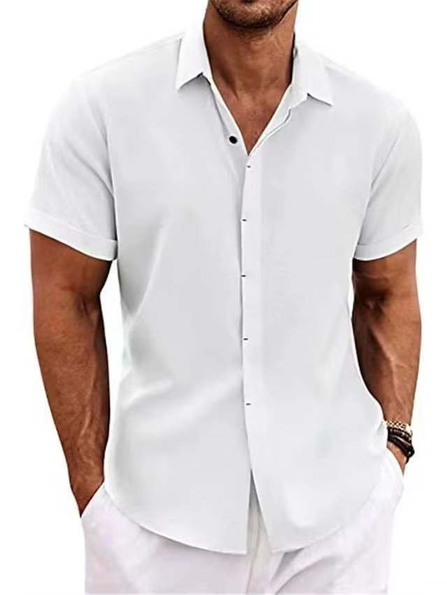 TrendAura Men's Short Sleeve Linen Shirt for Summer Lightweight Breathable Cool Comfort