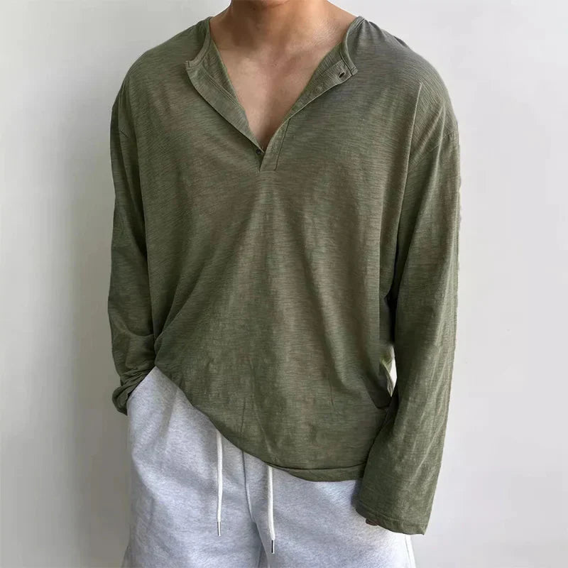 Navari Linenwave Cotton Shirt For Men Open Collar Relaxed Fit Breathable Linen Cotton Texture