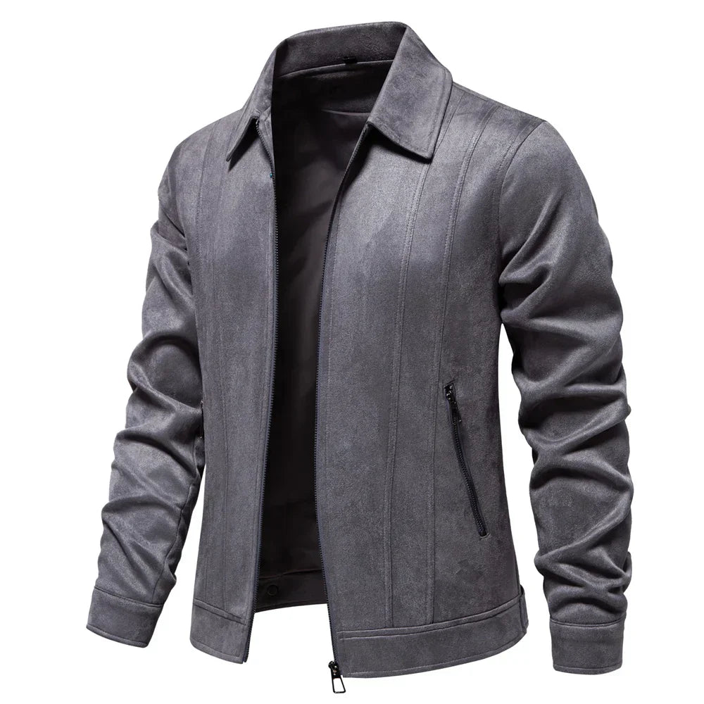 TrendAura Hudson Suede Trucker Jacket Turn Down Collar Zippered Pockets Slim Tailored Fit Layering Ready For Cold
