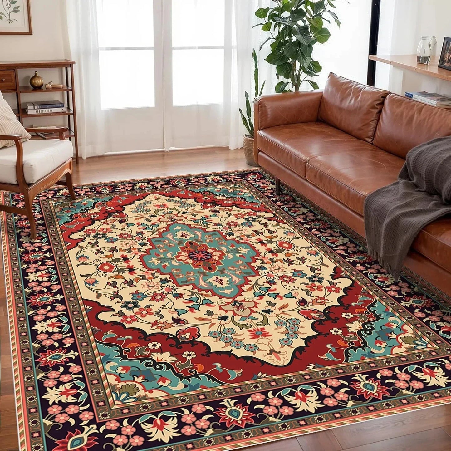 VIKAMA Bohemian-Style Floor Mat Non-Slip, Easy-Care Living Room Carpet Large-Size Floor Rug Bedroom And Living Room Home Décor