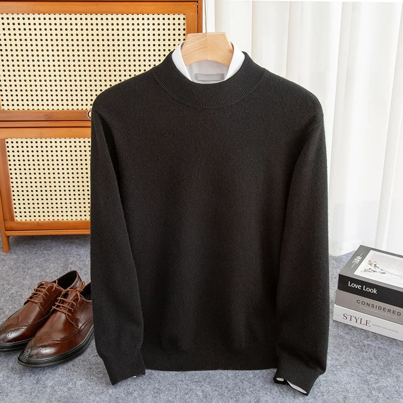 TrendAura Princeton 100 Percent Wool Sweater for Men With Half High Collar Soft Warm Layering Essential