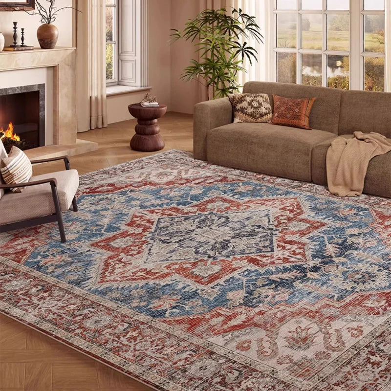 Pink Vintage Living Room Carpet Nordic Style Light Luxury Art Bedroom Rug Machine Washable Foldable Non-slip Coffee Table Mat 러그