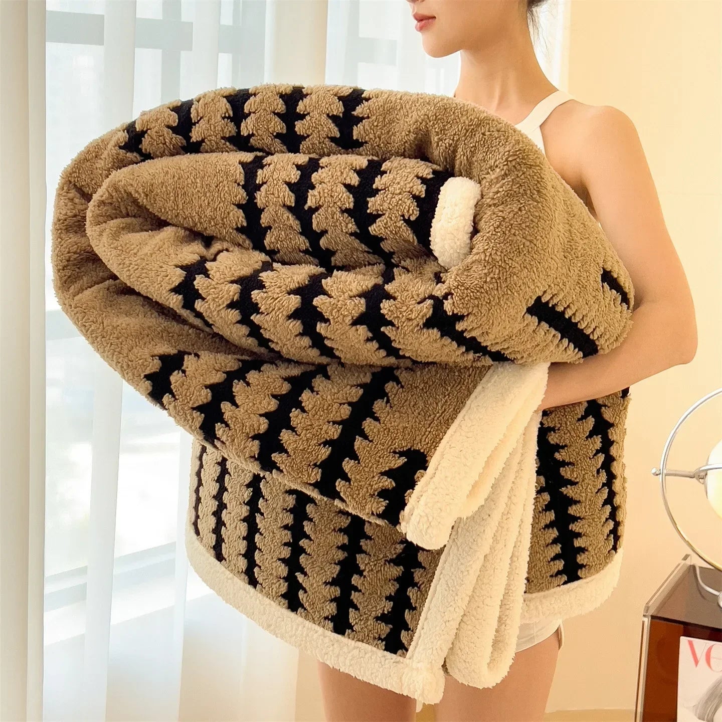Contemporary Flannel Blanket With Plush Sherpa Fleece Dual Sided Comfort For Cozy Nights And Home Relaxation