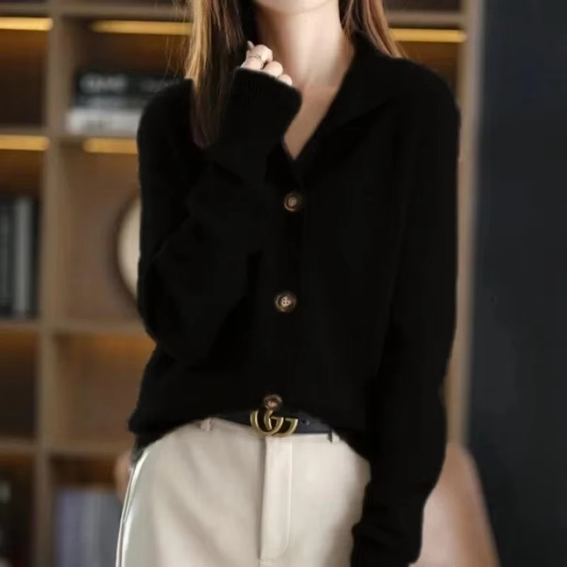 Women's Knit Cardigan Jacket with Stand Collar, Soft Sweater Coat for Autumn Winter 2024