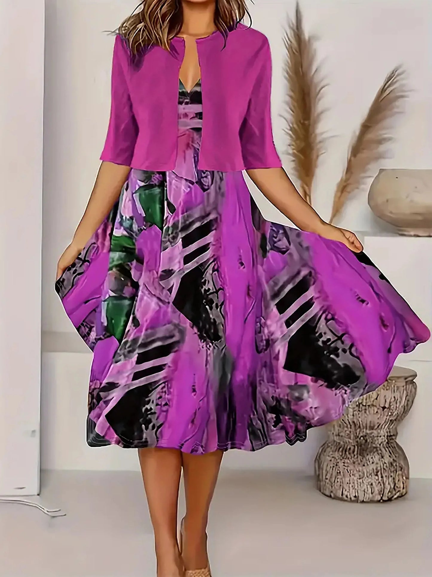 Two-piece dress and blazer for women | midi