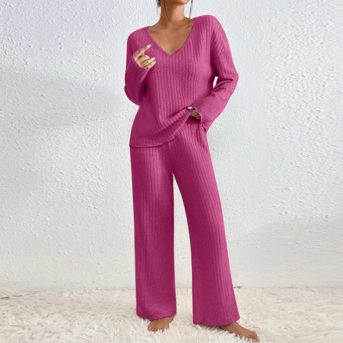 Women's Knitted Two-Piece Set with Relaxed Fit and Soft Texture