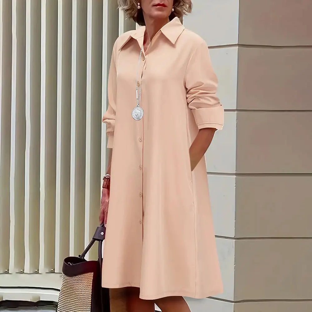 Women's shirt dress online A - buttoned - long sleeves - classic collar - knee length