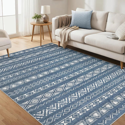 Washable Boho Farmhouse Bohemian Neutral Large Moroccan Geometric Soft No Slip Indoor Thin Floor Carpet for Bedroom Under Dining