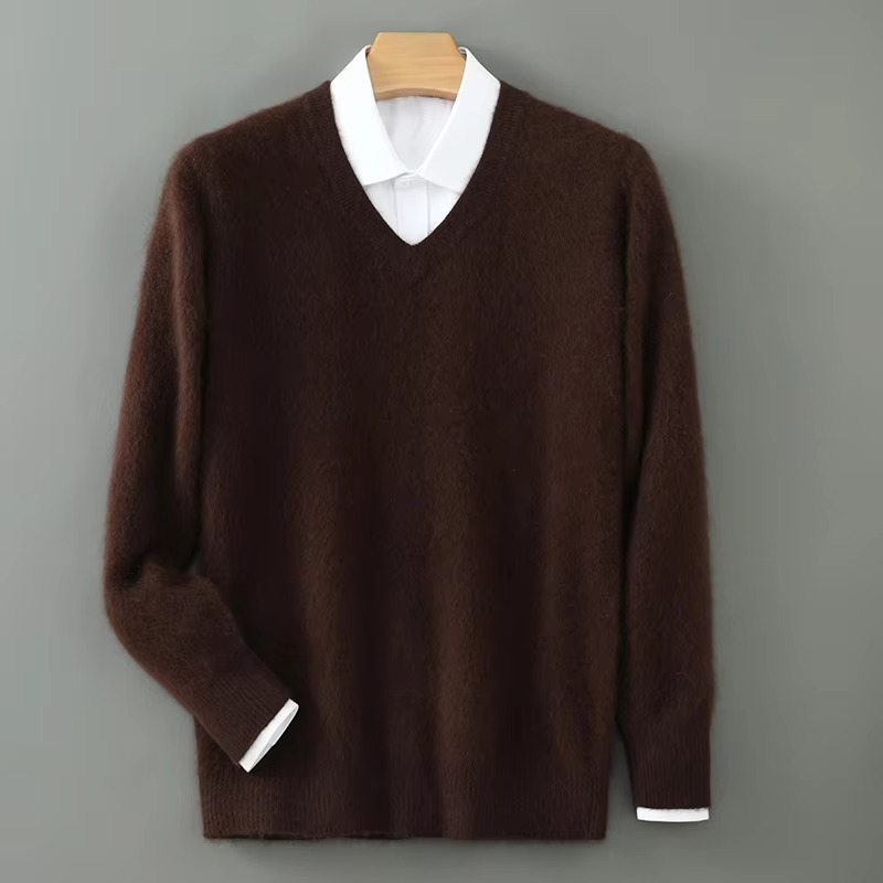 TrendAura Men's Winter Cashmere Blend V Neck Sweater Loose Fit Plus Size Knitted Pullover For Warmth