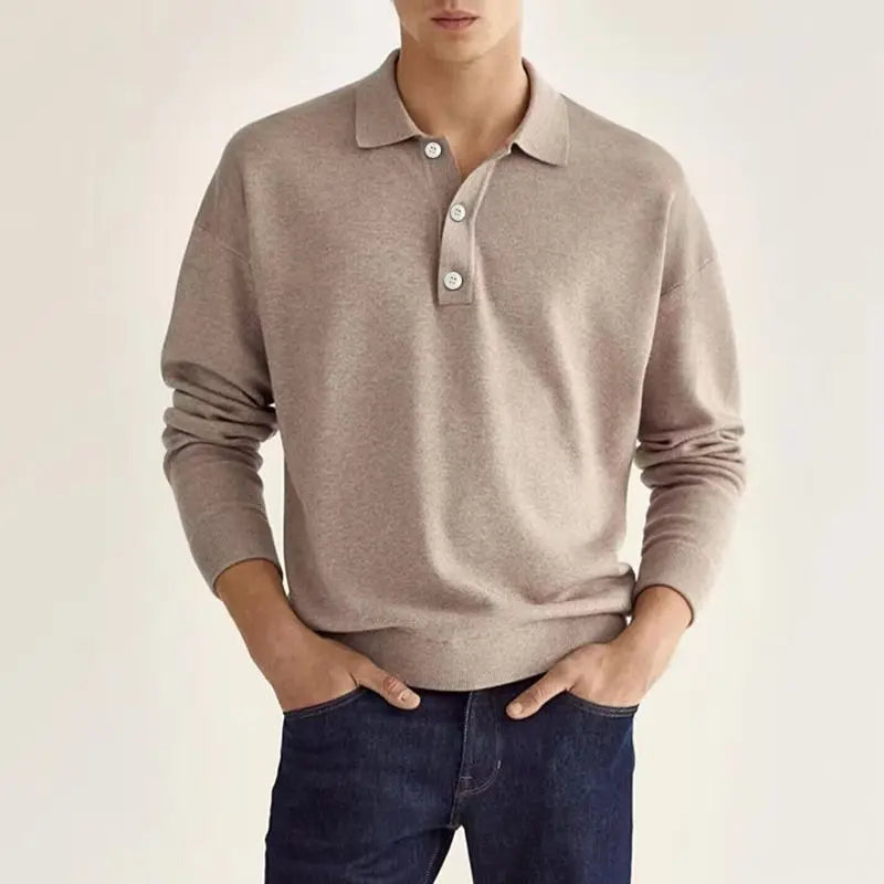 Clyde Mens Long Sleeve Casual Knit Polo Shirt by TrendAura Soft Comfortable Knit Polo For Everyday Wear
