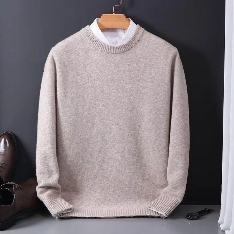 Men's Oversized Cashmere Knit Sweater O Neck Pullover M to 3XL Warm Cozy Style TrendAura