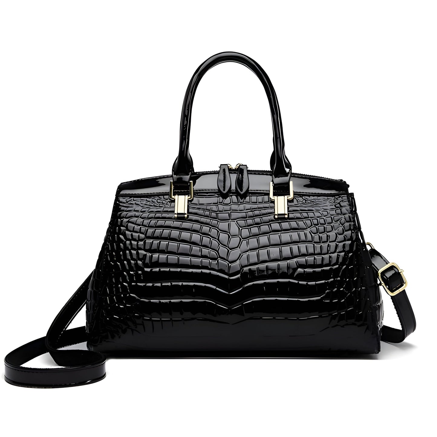 TrendAura Camila Embossed Croc Bag - Glossy Vegan Patent Leather With Gold Hardware