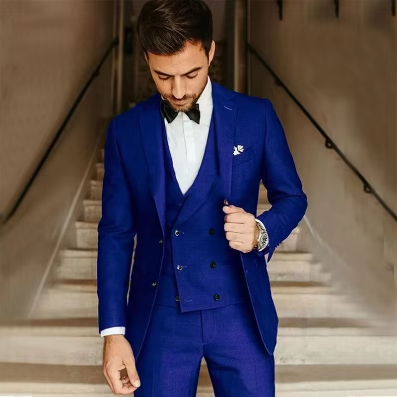 TrendAura Men's Three Piece Slim Fit Solid Color Tailcoat Suit With Vest And Pants For Weddings And Business