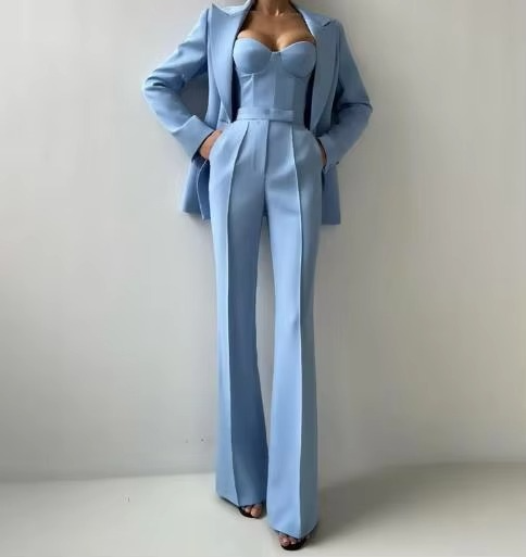 Womens Three Piece Autumn Suit Set With Blazer Corset Pants And Camisole Top Elegant Workwear Outfit