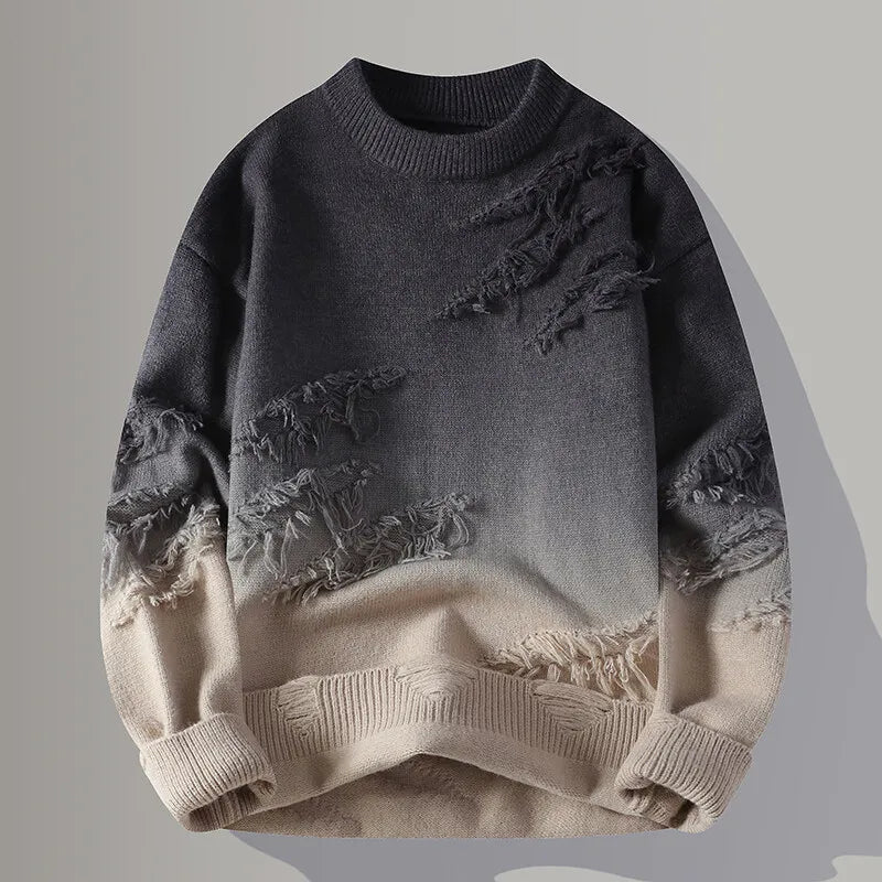TrendAura Nuvair Gradient Knit Sweater For Men With Ombre Fade And Distressed Texturing