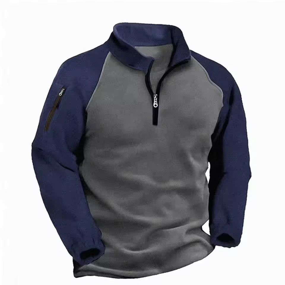 Mens Fleece Mock Neck Half Zip Pullover With Zippered Arm Pocket Lightweight Warm Winter Top