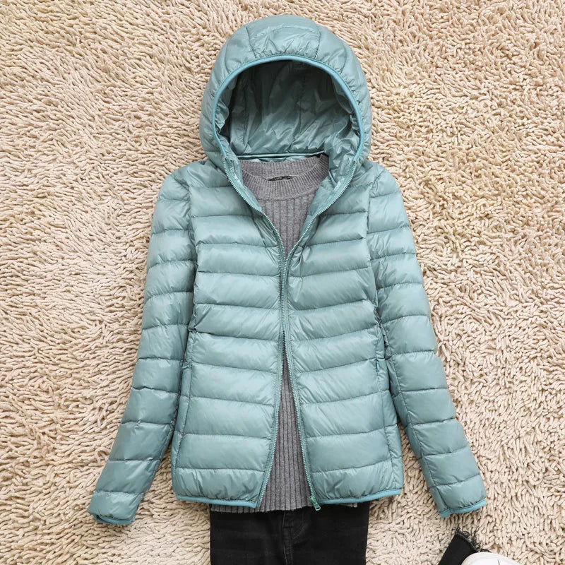 Women’s Down Jacket – Quilted – Tailored Fit – Hip Length with Hood