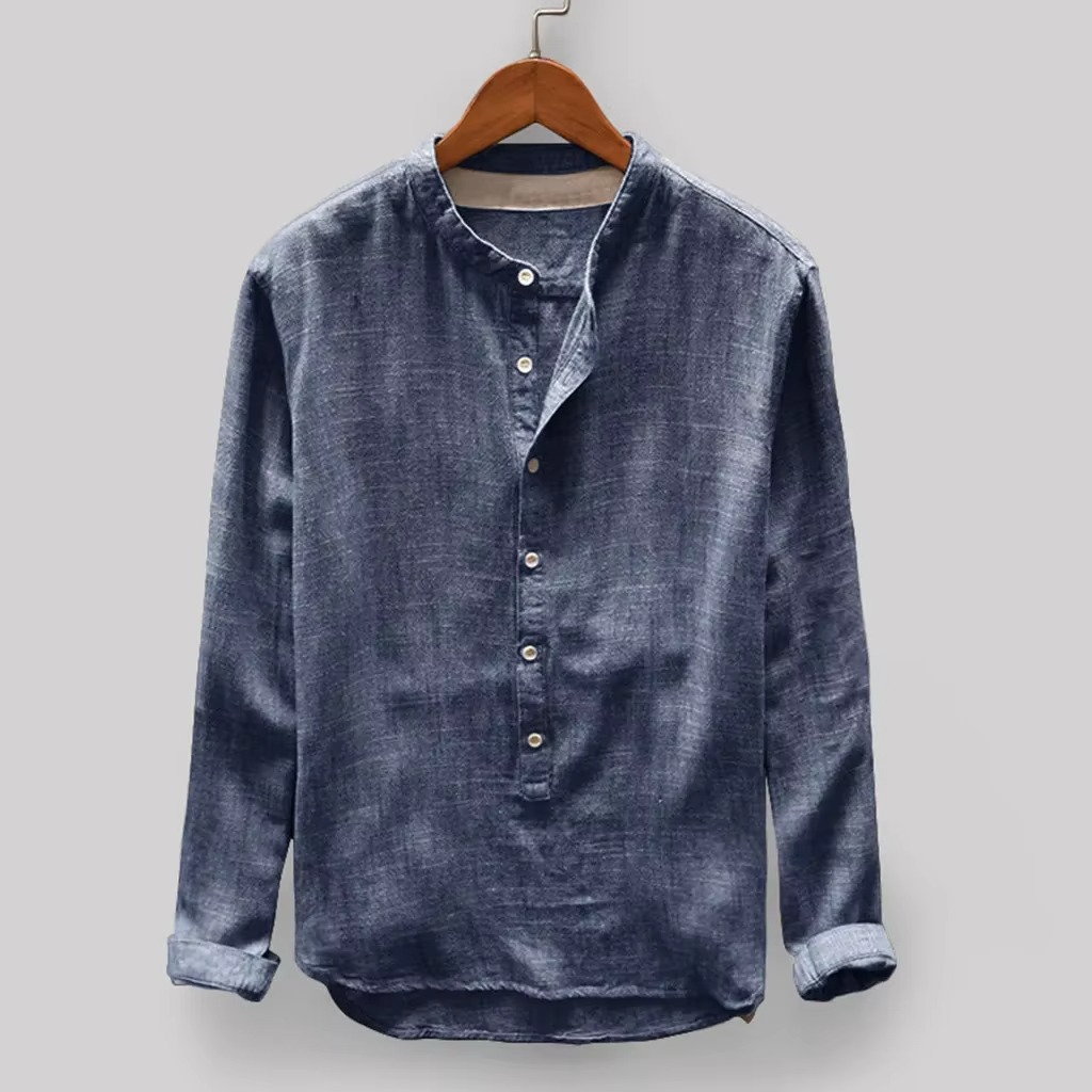 Men's 2025 Solid Color Cotton Linen Long Sleeve Shirt Japanese Style For Office And Weekend Wear