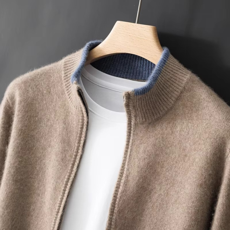 Mens Pure Cashmere Zip Cardigan Sweater Loose Fit Casual Knit Jacket Luxury Warmth