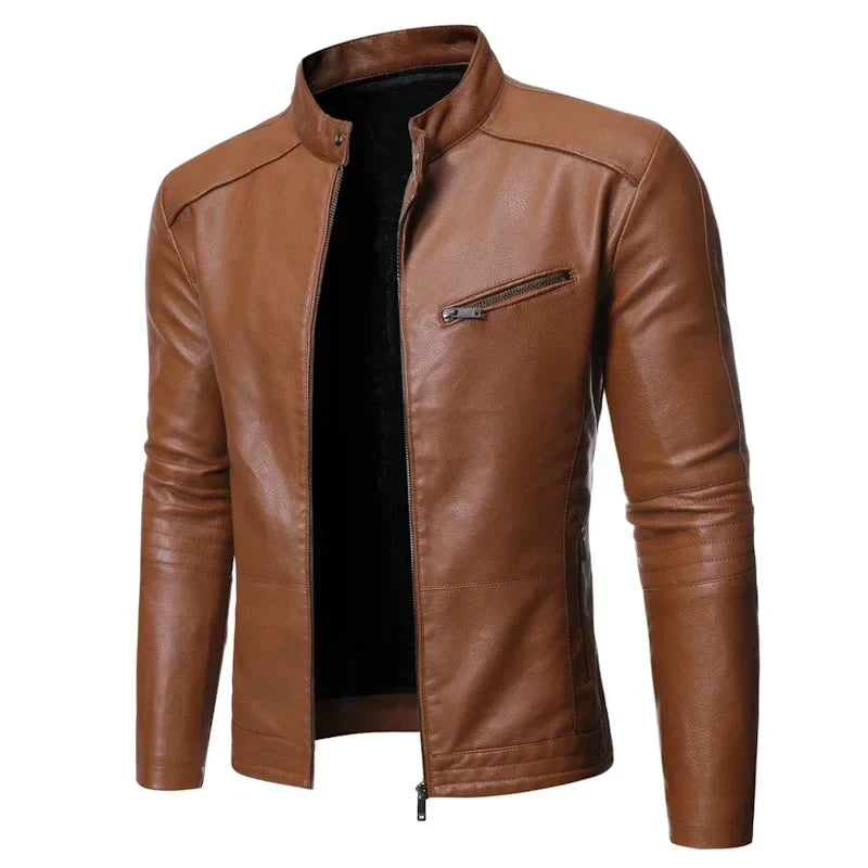 TrendAura Matteo Urban PU Leather Jacket For Men Slim Fit With Zippered Pockets Lightweight Everyday Coat