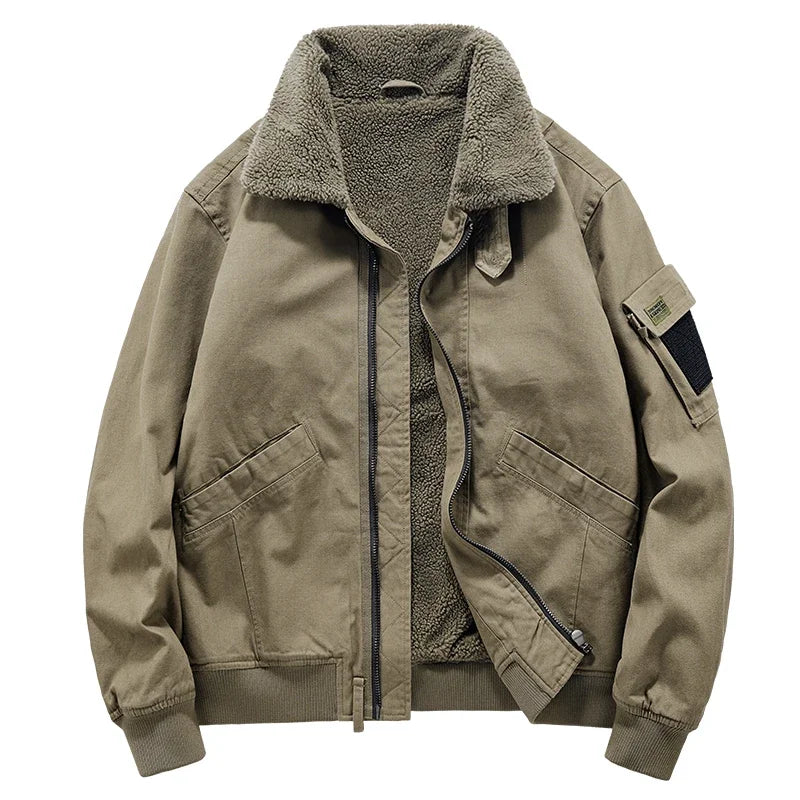 TrendAura Outrider Sherpa Jacket For Men Durable Cotton Exterior Soft Sherpa Lining Rugged Warmth High Collar Zip Front