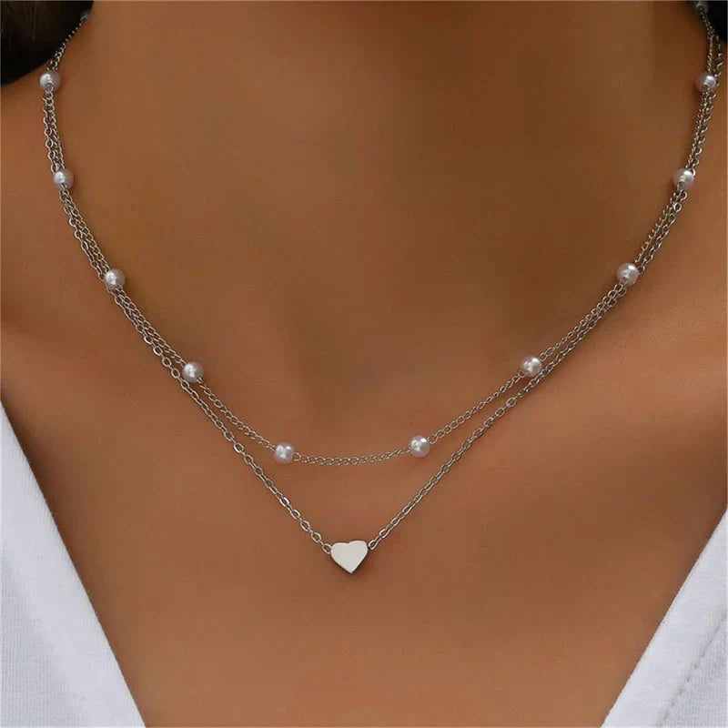 Lily Three Layer Necklace Gold Or Silver Tone With Heart Or Cross Pendant For Women Timeless Elegance