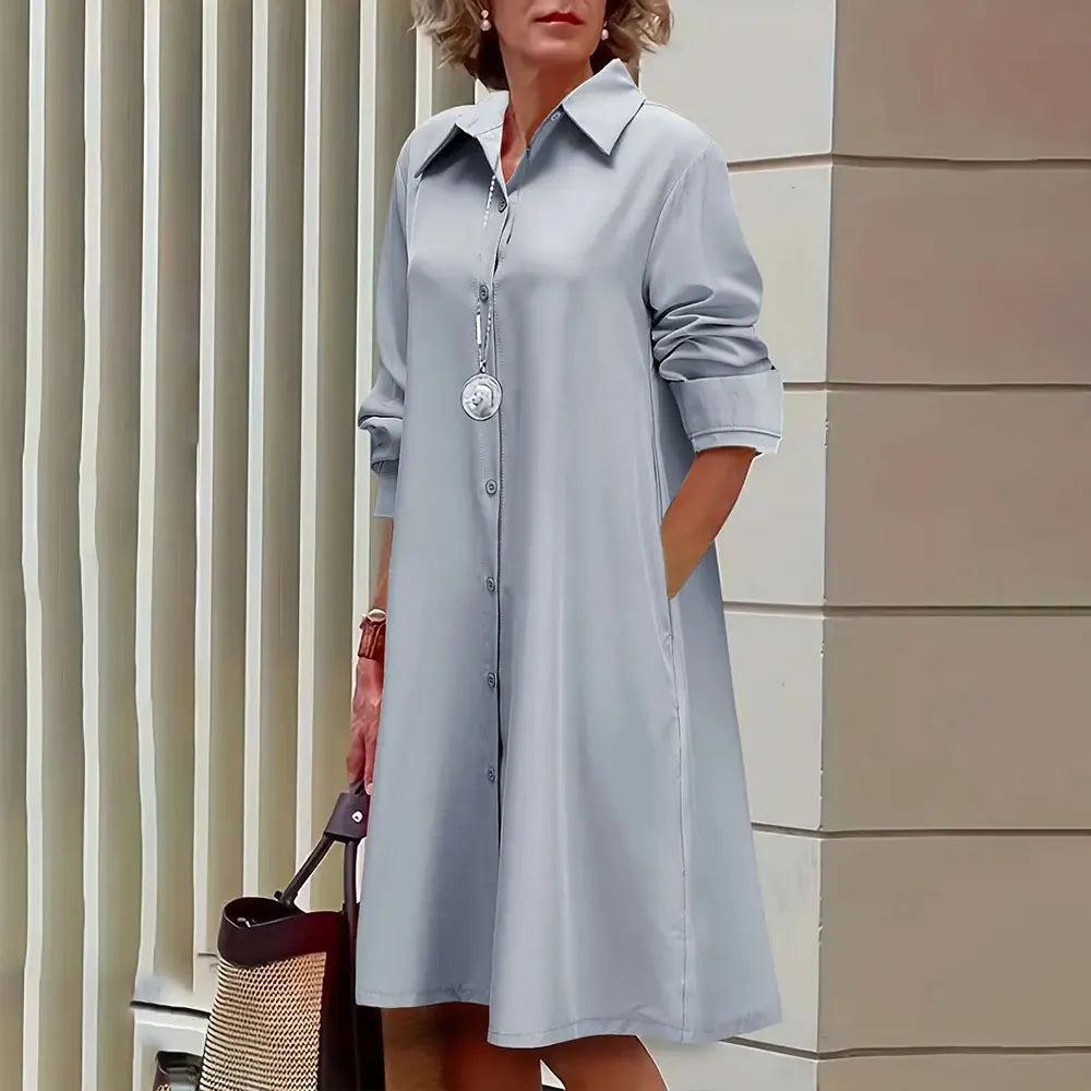Women's shirt dress online A - buttoned - long sleeves - classic collar - knee length