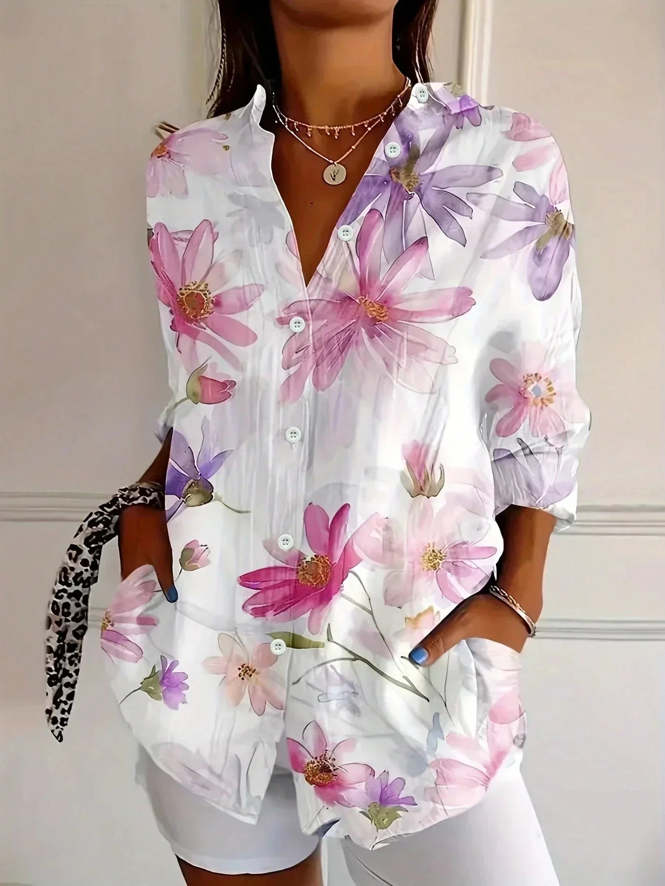 Women's Blouse with Playful Print and Lightweight Fabric