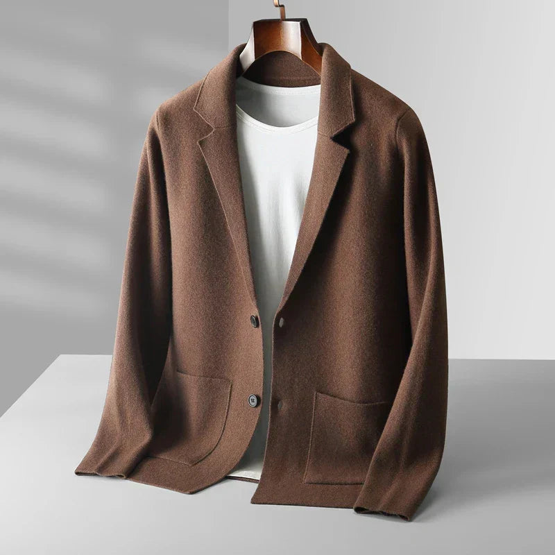Men's Wool Cardigan Tailored Fit Notched Lapel Patch Pockets Hip Length Nordisk Flair