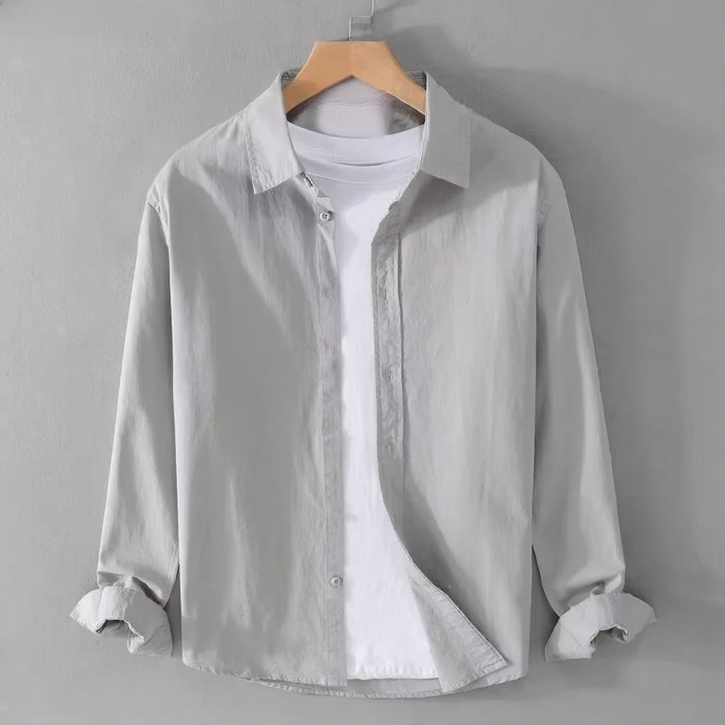 TrendAura Men's Lightweight Cotton Linen Long Sleeve Casual Shirt Breathable Everyday Comfort