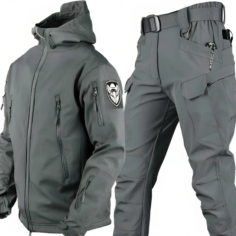 Men's Tactical Windbreaker And Pants Set Weather-Resistant Outdoor Outfit With Multiple Pockets