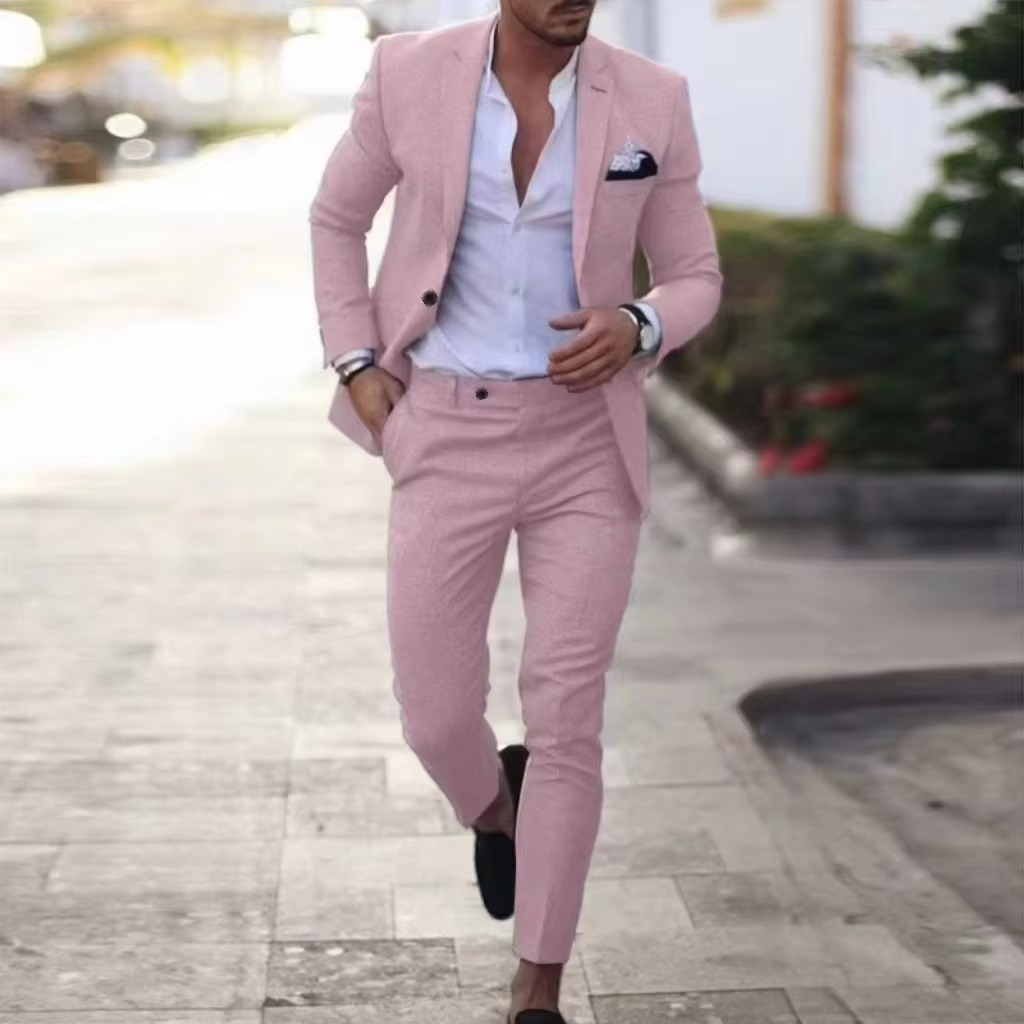 TrendAura Men's Breathable Linen Two Piece Blazer And Pants Suit Set For Weddings Beach Parties Summer Events