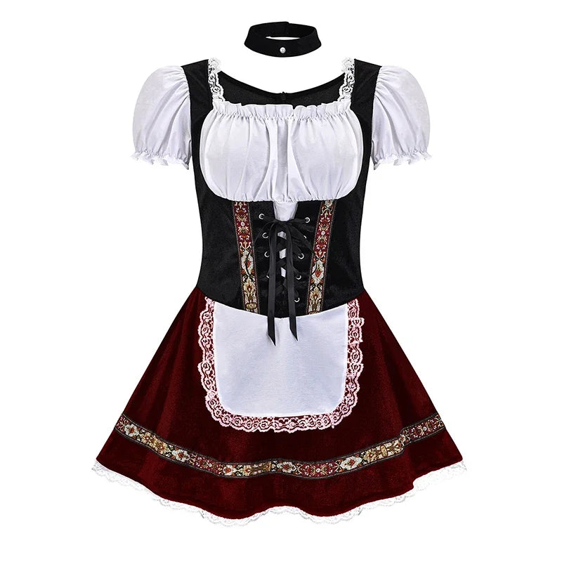 Women’s Dirndl Dress – Lace-Up Bodice – Puffed Sleeve Blouse – Mini Skirt Ensemble
