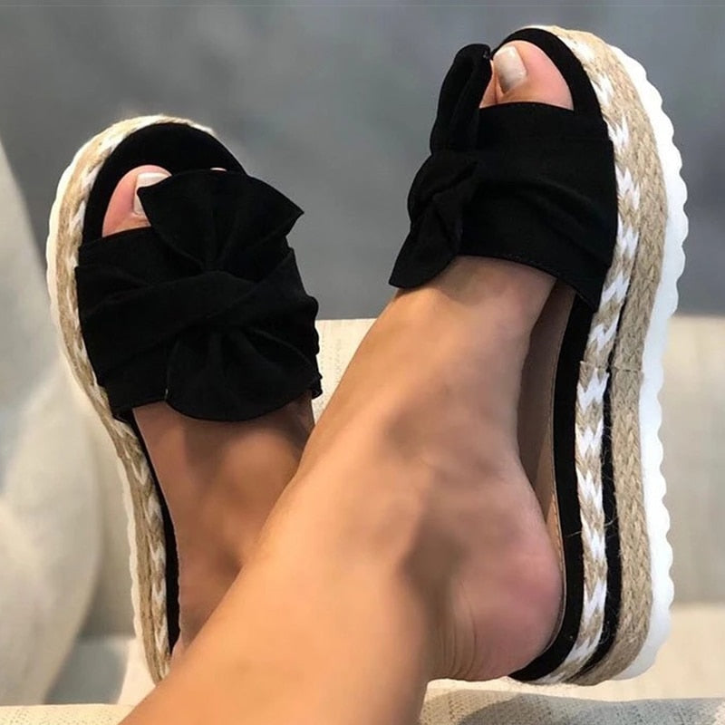 Stylish Platform Slides with a Bow