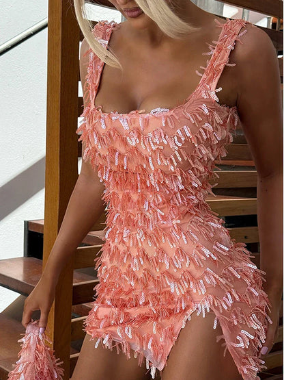 Jenny | Women’s Cocktail Dress with Fringe Feathers