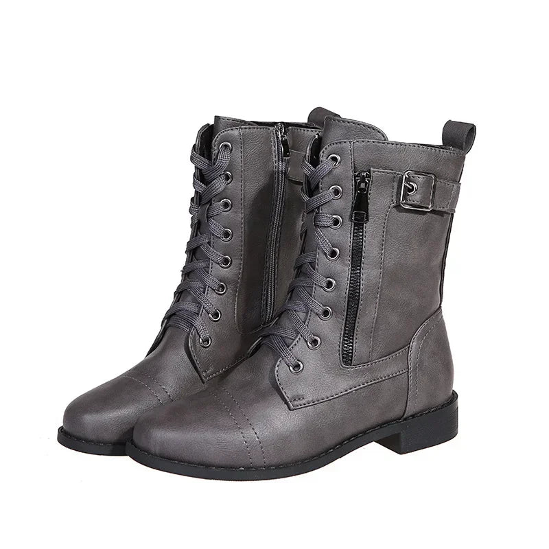 Urban™ | Women's Round Toe Lace-Up Flat Boots