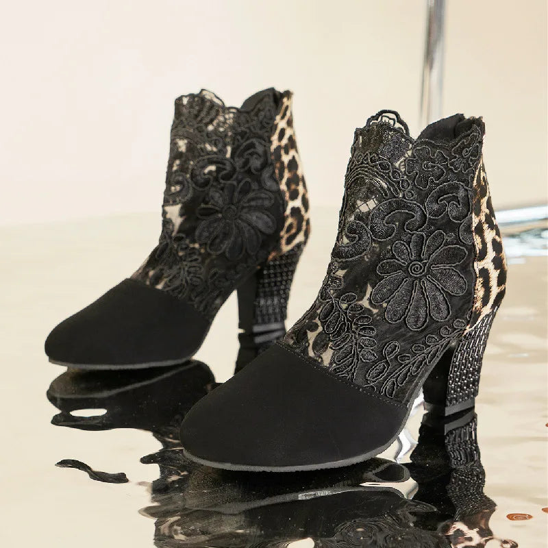 Women's High Heels with Lacy Design and Mesh Accents