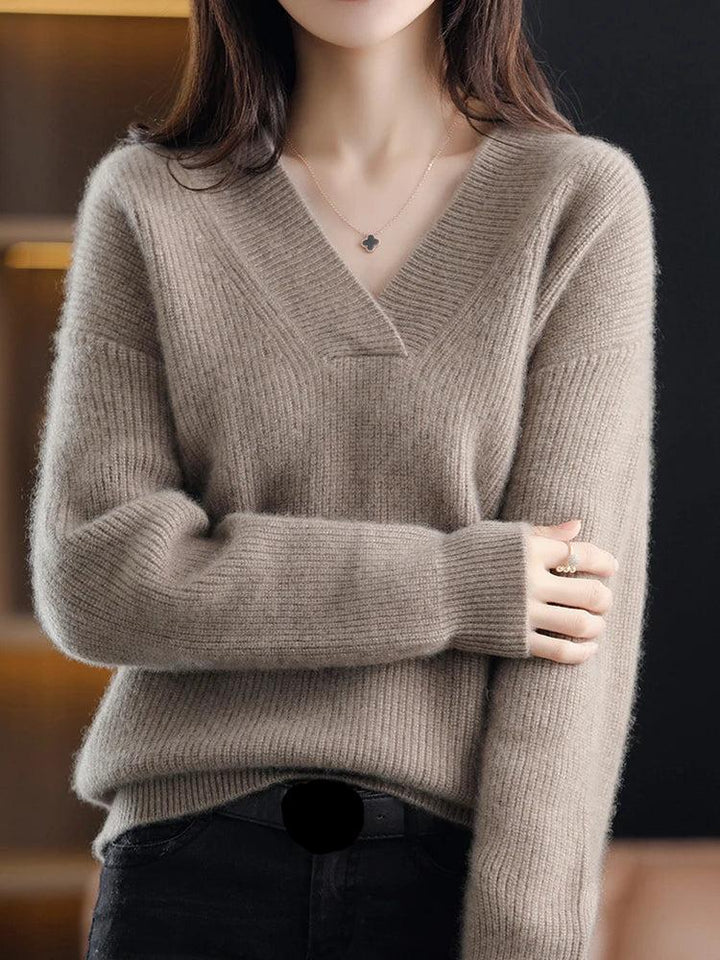 Women’s Pullover Sweater – Soft Knit – V-Neck – Relaxed Fit – Ribbed Trim