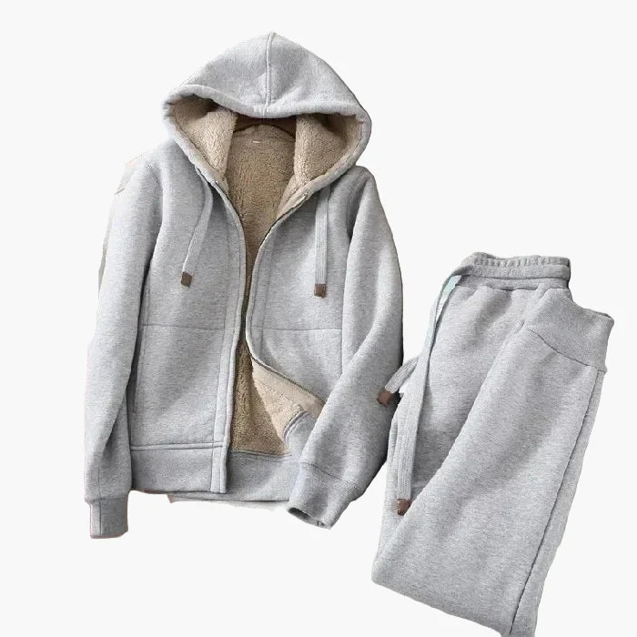 Women's casual tracksuit with hood – fleece-lined set for sports & everyday use