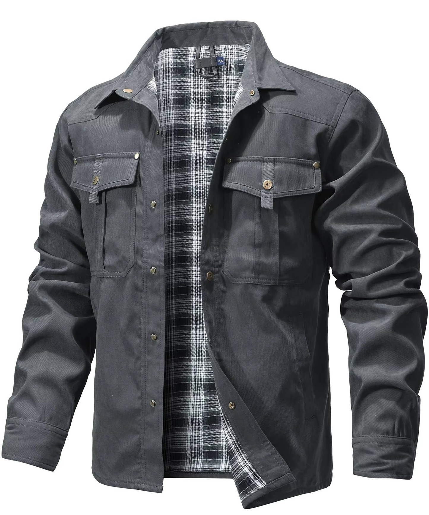 Men's Flannel Lined Shirt Jacket Western Style Overshirt With Snap Button Closures For All Seasons TrendAura