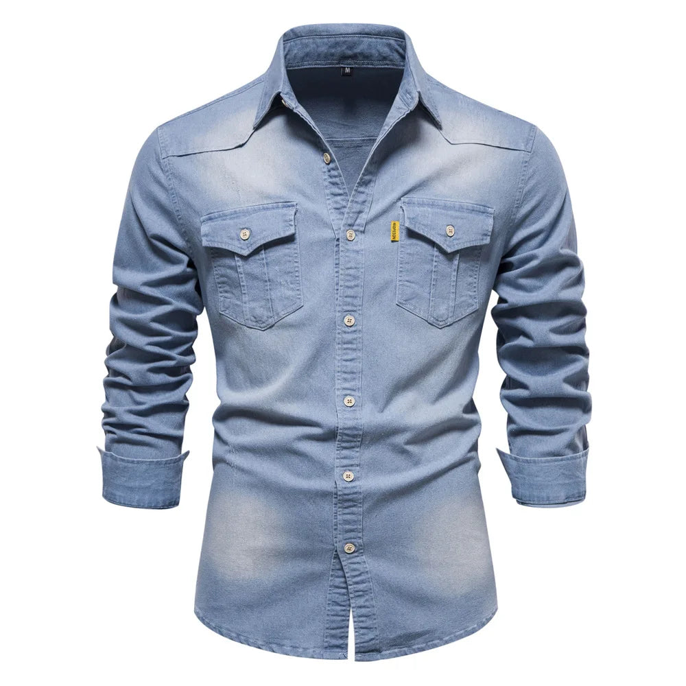 Henry Men's Denim Button Up Shirt By TrendAura Classic Casual Denim Shirt For Men With Versatile Everyday Style
