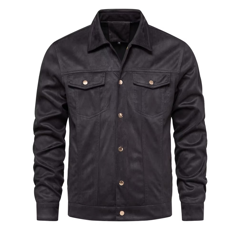 TrendAura Mens Luxury Suede Leather Jacket With Classic Turn Down Collar For Winter Warmth And Style