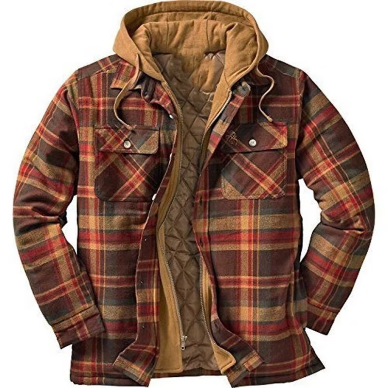 TrendAura Mens Patchwork Checkered Cotton Hooded Jacket Thick Warm Casual Coat American Flag Design Sizes S To 5XL