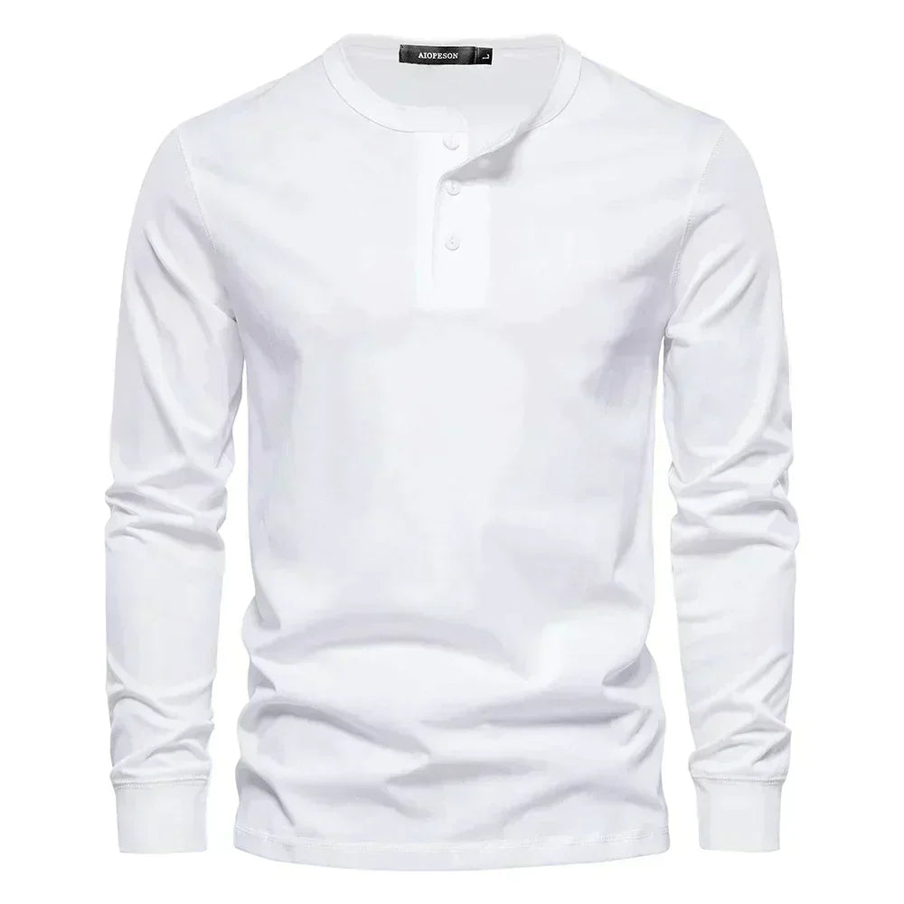 Christopher Mens Long Sleeve Henley Shirt Navy Blue Classic Casual Top For Modern Comfort