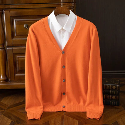TrendAura William Heritage Grey Cashmere Wool Blend Cardigan For Men With V Neck And Relaxed Fit
