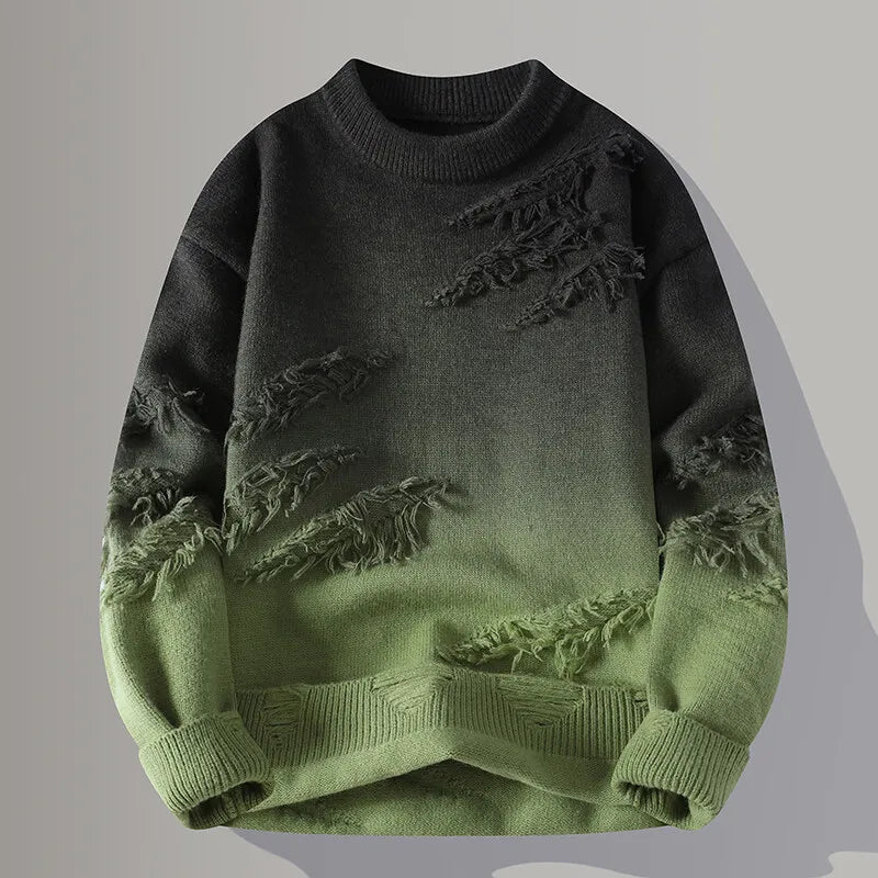 TrendAura Nuvair Gradient Knit Sweater For Men With Ombre Fade And Distressed Texturing