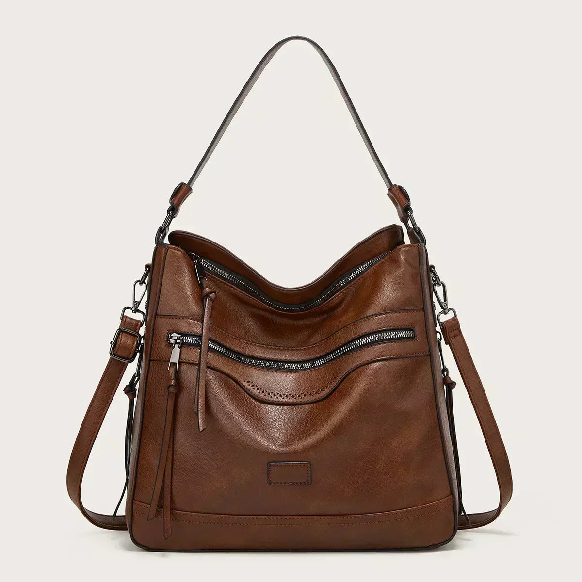 TrendAura Maureen Faux Leather Slouchy Hobo Bag - Adjustable Strap And Multiple Zip Compartments
