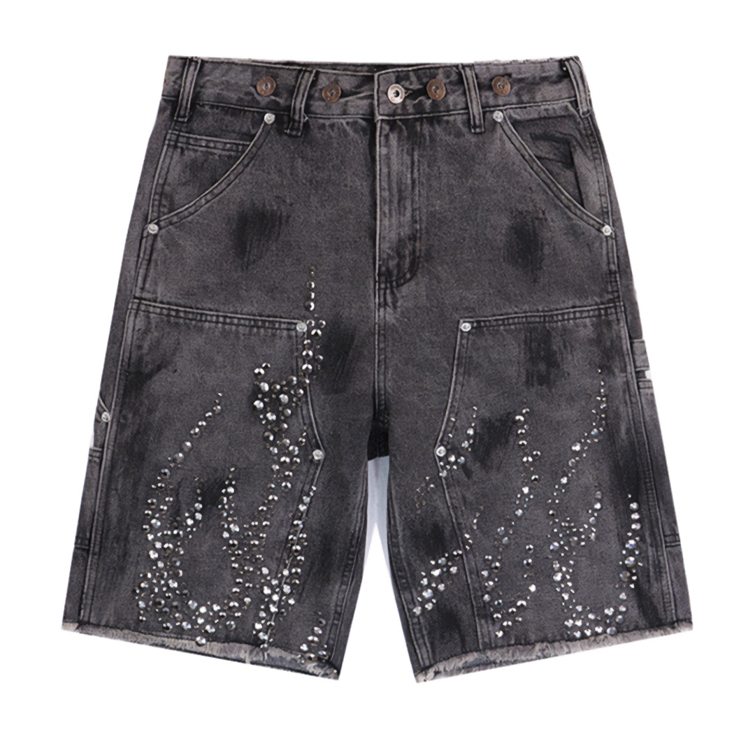 Flame Studded Denim Shorts